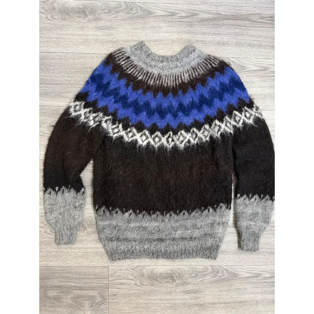 Vintage 90s Rev Wear 100% Alpaca Wool Fair Isle Sweater M Men Brown Blue Bolivia